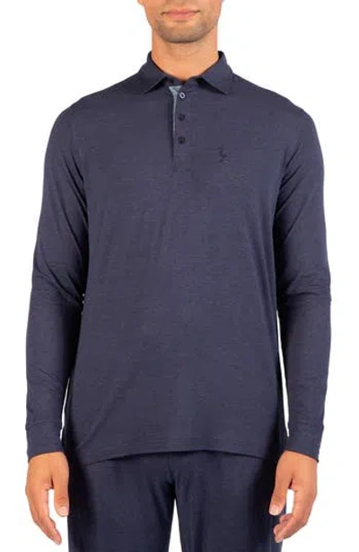 Tailorbyrd Brushed Melange Long Sleeve Polo In Navy