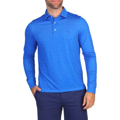 Tailorbyrd Byrds Print Long Sleeve Performance Polo In Royal Blue
