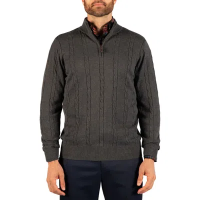 Tailorbyrd Cable Knit Quarter Zip Sweater In Charcoal