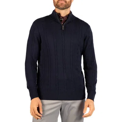 Tailorbyrd Cable Knit Quarter Zip Sweater In Navy