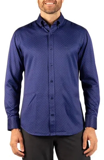 Tailorbyrd Check Printed Long Sleeve Performance Shirt In Denim