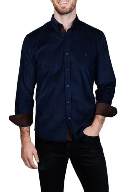 Tailorbyrd Corduroy Button-up Shirt In Blue