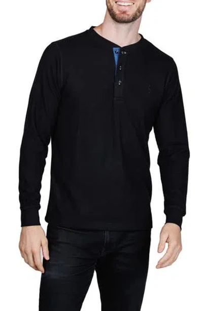 Tailorbyrd Cozy Waffle Knit Long Sleeve Henley In Blue