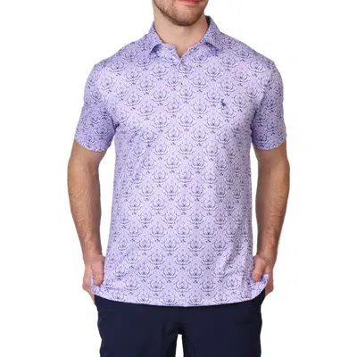 Tailorbyrd Damask Print Performance Polo In Lilac