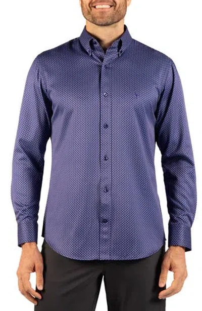 Tailorbyrd Diamond Performance Long Sleeve Button Up Shirt In Navy