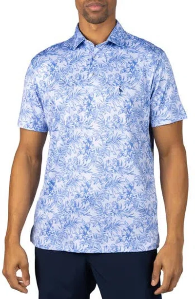 Tailorbyrd Distressed Tropical Printed Performance Polo Shirt In Blue