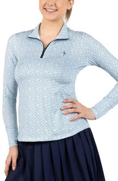 Tailorbyrd Ditsy Floral Print Performance Quarter Zip Pullover In Blue