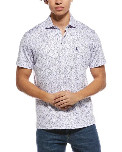 Tailorbyrd Ditsy Floral Printed Performance Polo Shirt In White