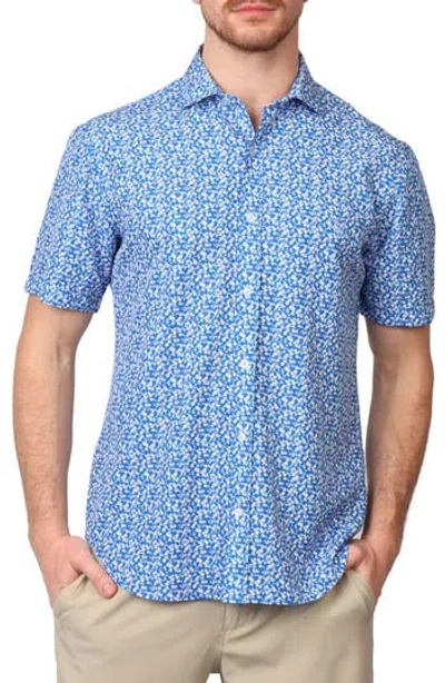 Tailorbyrd Ditsy Lux Performance Short Sleeve Shirt In True Blue