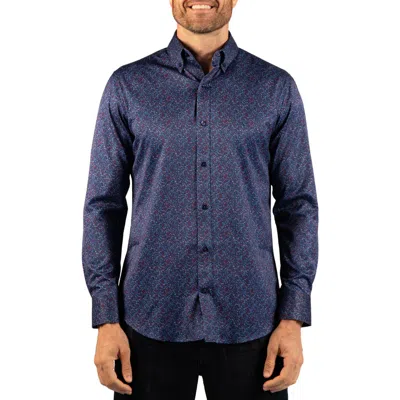Tailorbyrd Dot Print Long Sleeve Performance Shirt In Sapphire Blue