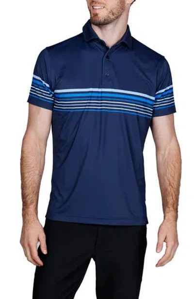 Tailorbyrd Engineered Stripe Performance Polo In Blue
