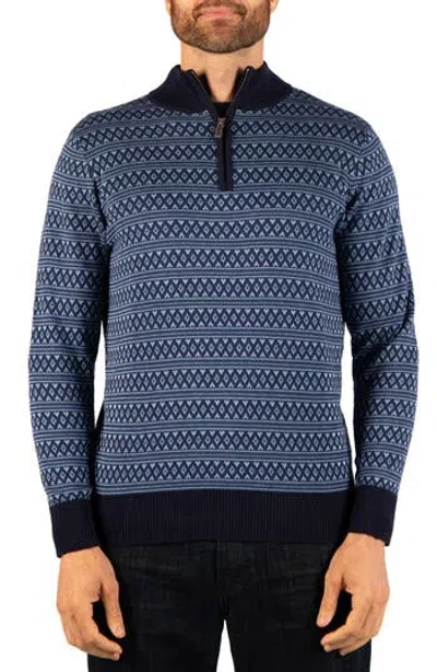 Tailorbyrd Fair Isle Quarter Zip Sweater In Blue