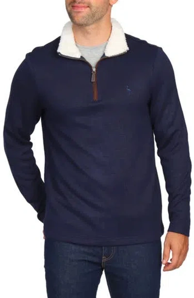 Tailorbyrd Faux Fur Trim Quarter Zip Pullover In Navy