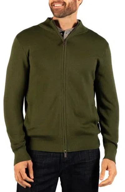 Tailorbyrd Fine Knit Full Zip Sweater In Army Green