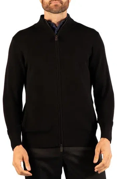 Tailorbyrd Fine Knit Full Zip Sweater In Black