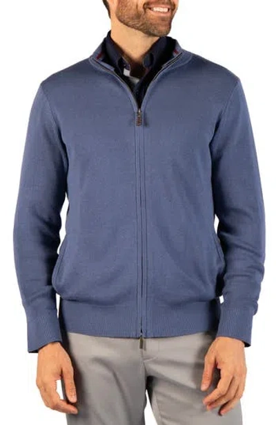 Tailorbyrd Fine Knit Full Zip Sweater In Gray Blue