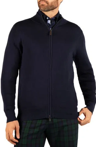 Tailorbyrd Fine Knit Full Zip Sweater In Navy
