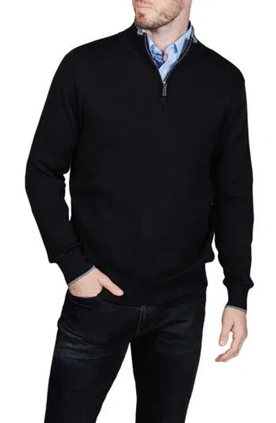 Tailorbyrd Fine Knit Quarter Zip Sweater In Black