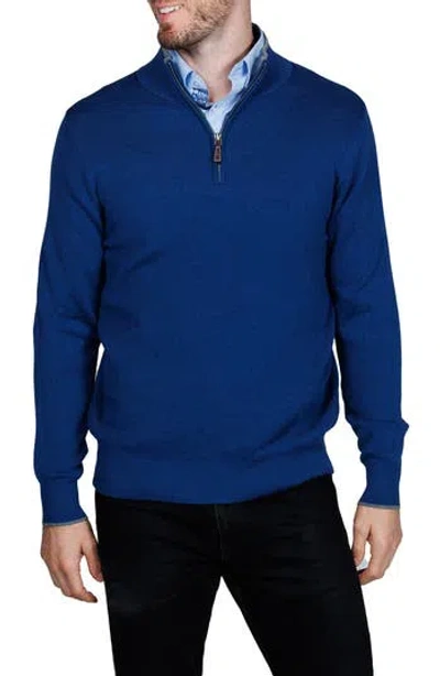 Tailorbyrd Fine Knit Quarter Zip Sweater In Blue