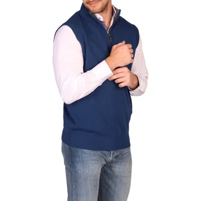 Tailorbyrd Fine Knit Quarter Zip Sweater Vest In Blue