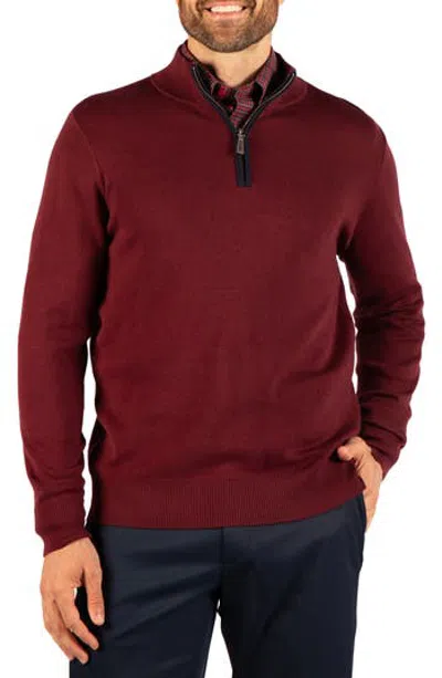 Tailorbyrd Fine Knit Quarter Zip Sweater In Burgundy