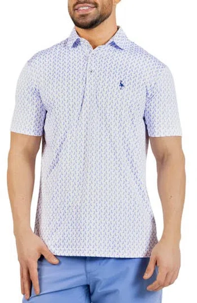Tailorbyrd Flamingos Print Performance Polo In Blue