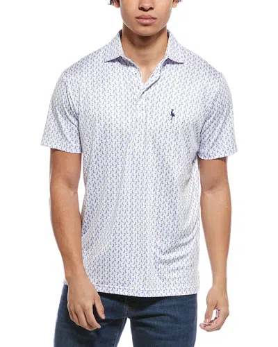 Tailorbyrd Flamingos Printed Performance Polo Shirt In Blue