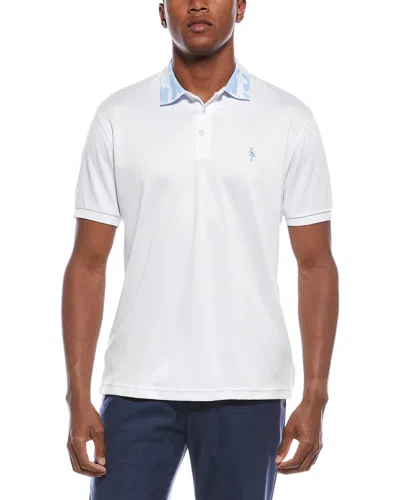 Tailorbyrd Floral Jacquard Collar Pique Polo Shirt In White
