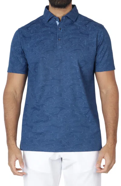 Tailorbyrd Floral Print Luxe Pique Polo In Blue
