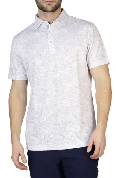 Tailorbyrd Floral Print Luxe Pique Polo In White