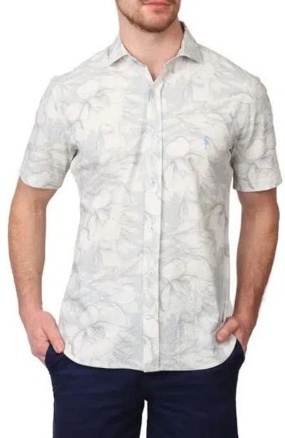 Tailorbyrd Floral Print Seersucker Short Sleeve Shirt In Dove White