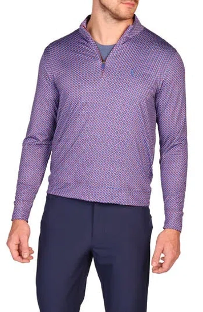 Tailorbyrd Football Print Quarter Zip Long Sleeve Performance Polo In Purple