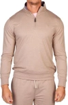 Tailorbyrd French Terry Quarter Zip Pullover In Brown