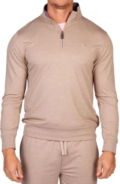 Tailorbyrd French Terry Quarter Zip Pullover In Brown