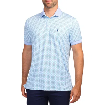 Tailorbyrd Geo Floral Print Performance Polo In Blue