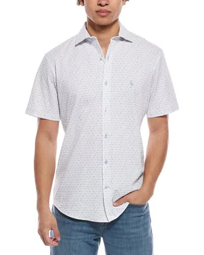 Tailorbyrd Geo Floral Printed Seersucker Short Sleeve Shirt In White