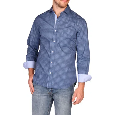 Tailorbyrd Geo Print Performance Button Down Shirt In Blue