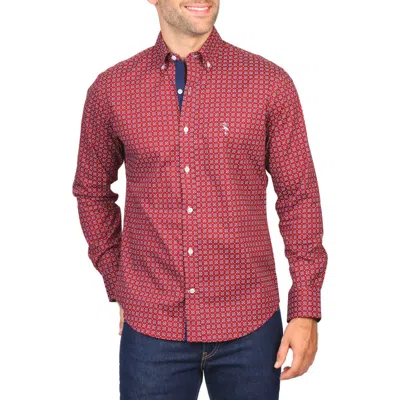 Tailorbyrd Geo Print Stretch Button-down Shirt In Burgundy