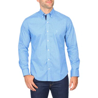 Tailorbyrd Geo Print Stretch Button-down Shirt In Light Blue