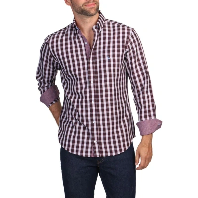 Tailorbyrd Geo Print Stretch Button-down Shirt In Wine