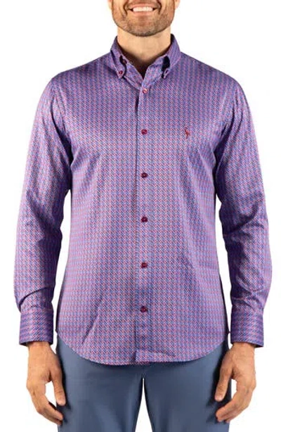 Tailorbyrd Geo Windmill Performance Button Down Shirt In Blue
