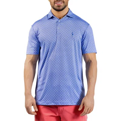 Tailorbyrd Geometric Floral Print Performance Polo In Blue