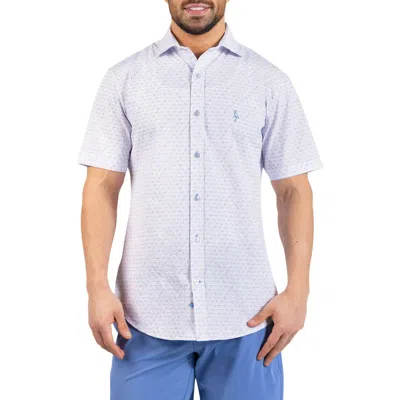 Tailorbyrd Geometric Floral Print Seersucker Short Sleeve Button-up Shirt In White