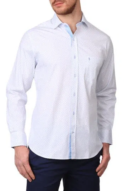 Tailorbyrd Geometric Floral Stretch Cotton Button-up Shirt In Dove White