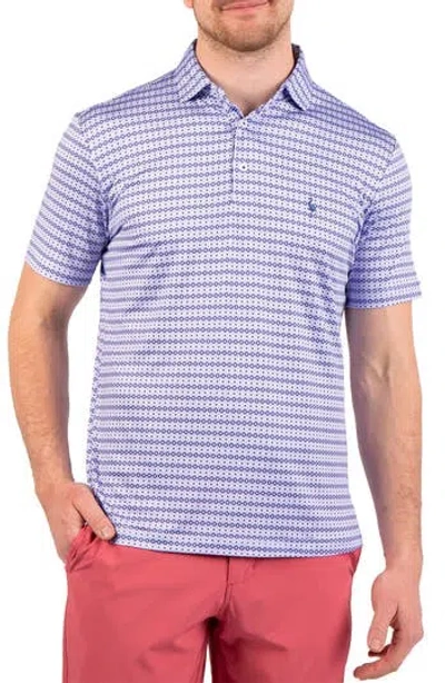 Tailorbyrd Geometric Stars Print Performance Polo In Blue