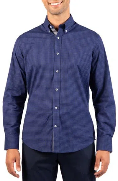 Tailorbyrd Gingham Performance Long Sleeve Button Down Shirt In Blue