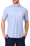 Tailorbyrd Gingham Short Sleeve Stretch Cotton Button-up Shirt In Light Blue