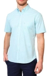 Tailorbyrd Gingham Short Sleeve Stretch Cotton Button-up Shirt In Seafoam