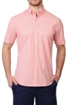 Tailorbyrd Gingham Short Sleeve Stretch Cotton Button-up Shirt In Tangerine