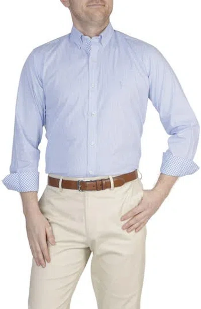 Tailorbyrd Gingham Stretch Button-down Shirt In Sky Blue